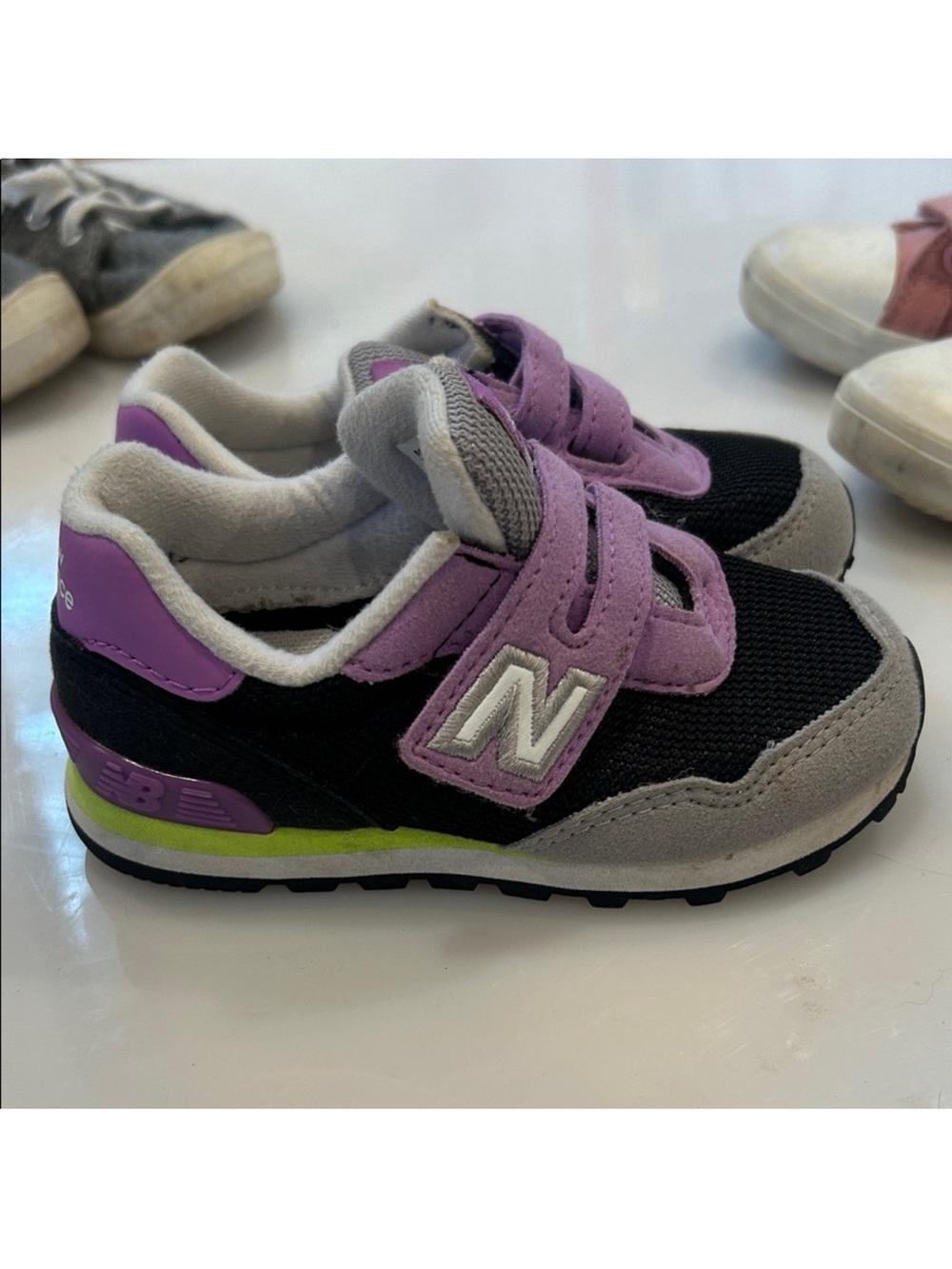 New Balance Kids Black, Purple & Gray Hook-and-Loop Sneakers
